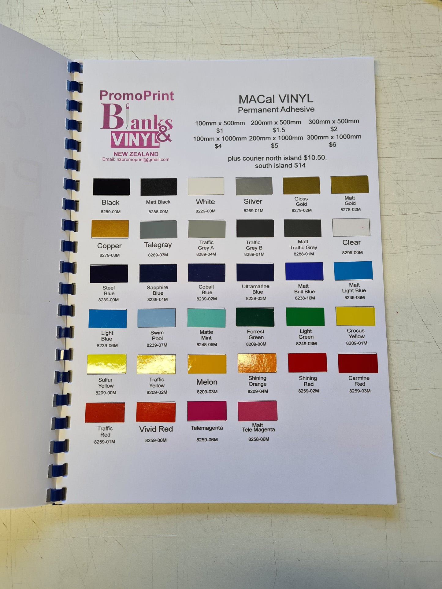 COLOUR CHART PERMANENT ADHESIVE VINYL